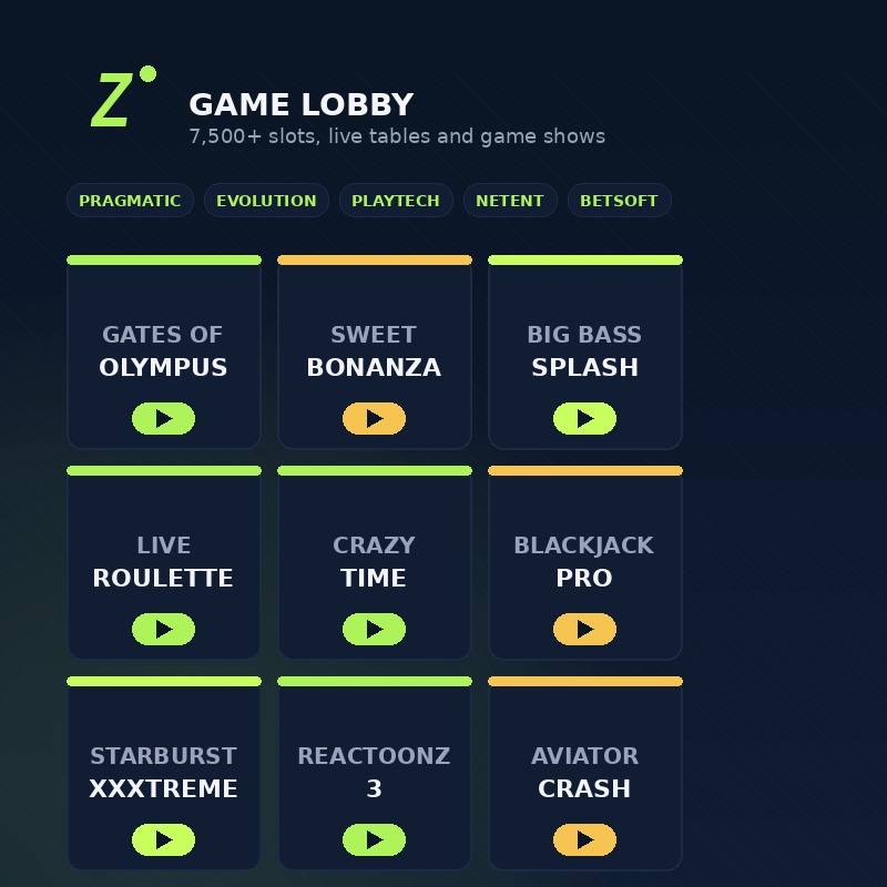 Zoccer casino game lobby